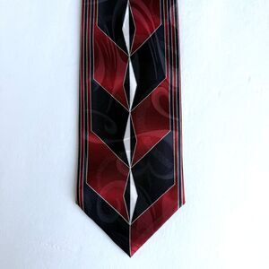 CARLO PALAZZI STUDIO Abstract Red Black White Silver 100% Silk Neck Tie